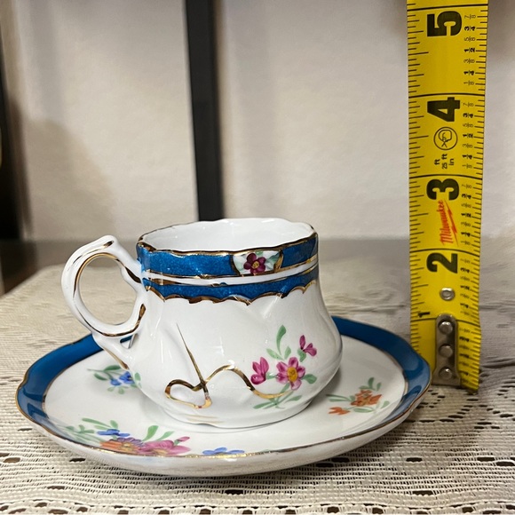 Limoges China White Floral Teacup & Saucer Gold Scroll England Blue Border Vtg - Picture 12 of 14